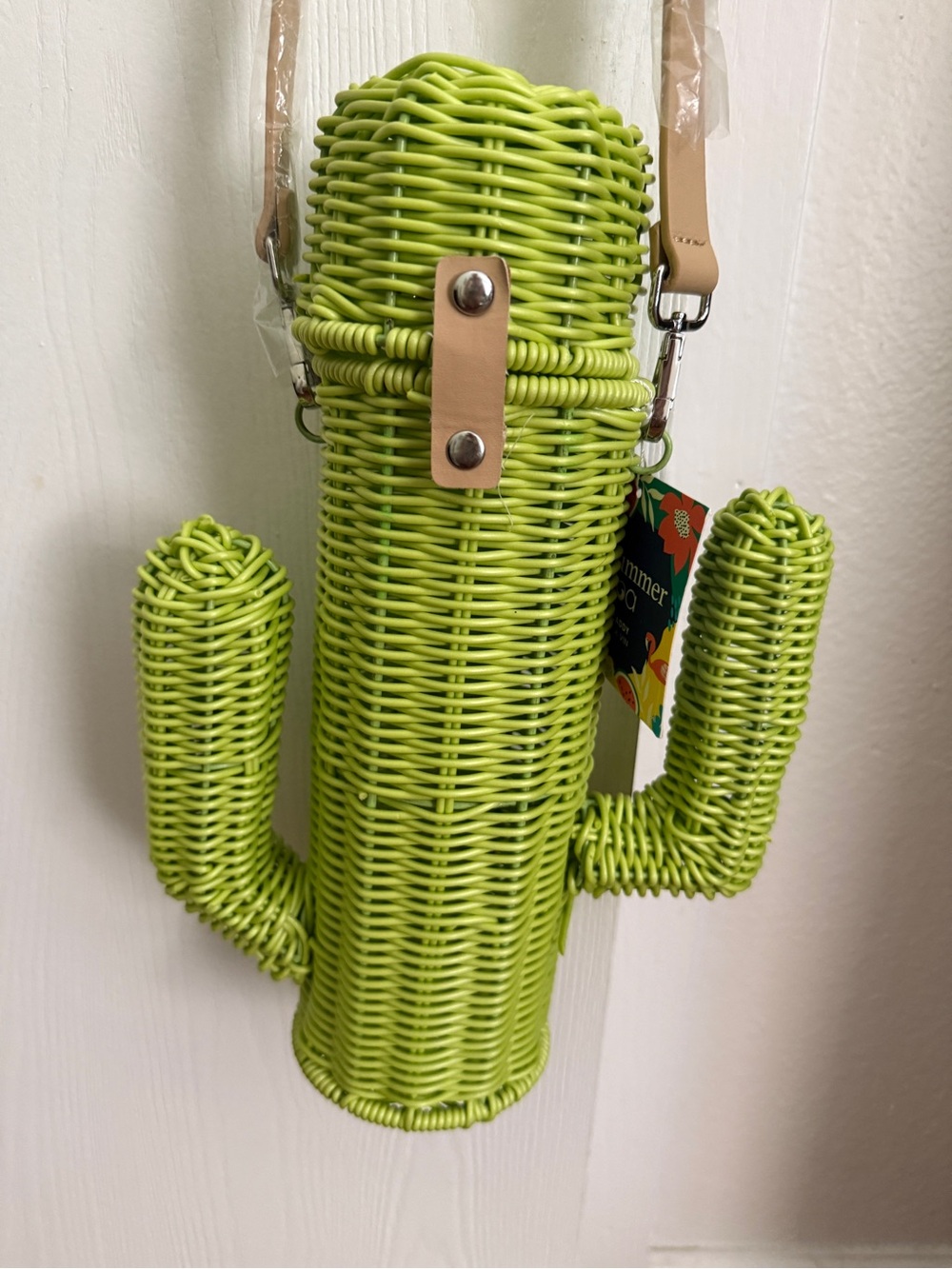 Cactus-Shaped Woven Crossbody Bag in Lime Green